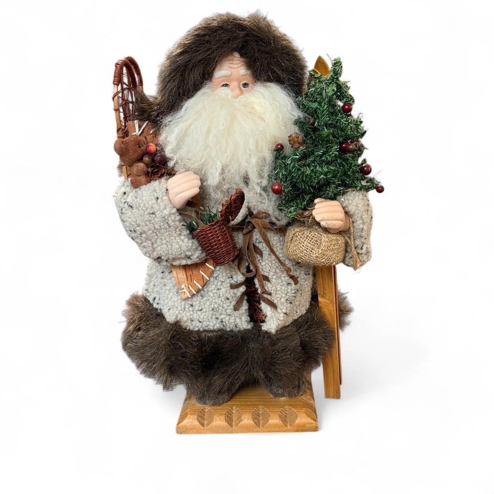 17in Northwoods Santa Figurine Snowshoes Bear Rustic Lodge Alpine Nostalgia Home